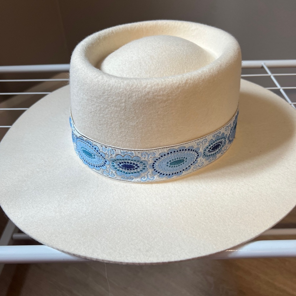 Lack Of Color Cream Hat with Blue Patterned Band